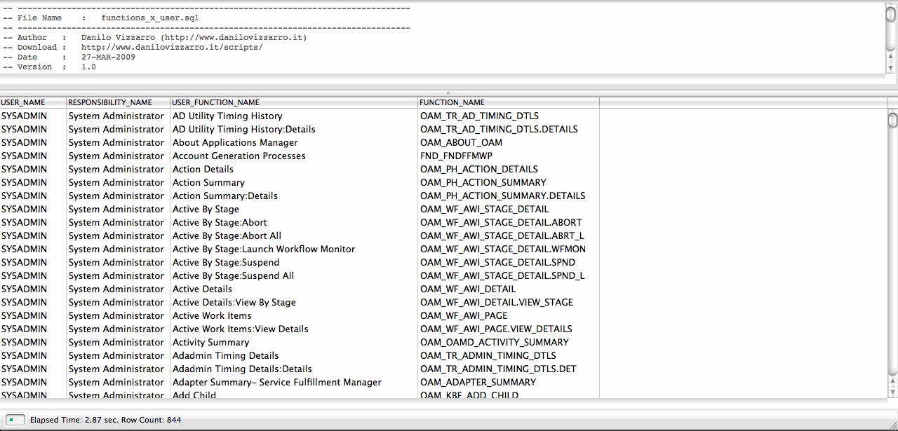 how to query the function that can be acceded by a user SCRIPT: Function that Can be Acceded by a User